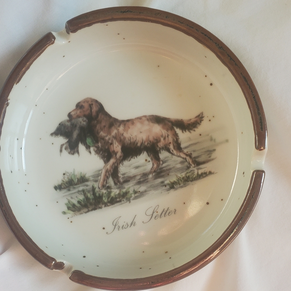 Irish Setter Vtg Enesco Ceramic Speckled Ashtray/Trinket Bowl Waterfowl Hunting